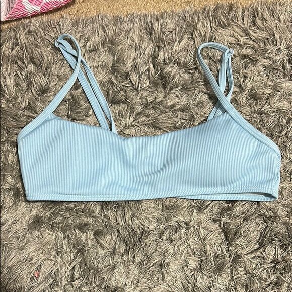 Light Blue Ribbed swim top size small shein - Picture 1 of 6